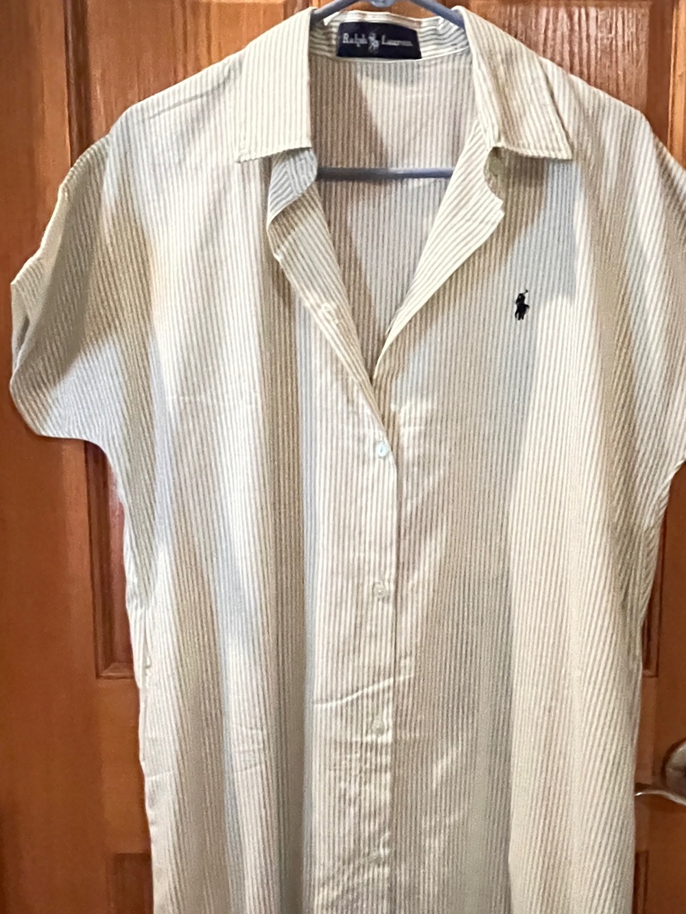 Polo by Ralph Lauren Cream and Light green Striped Short-Sleeve Button-Up Midi